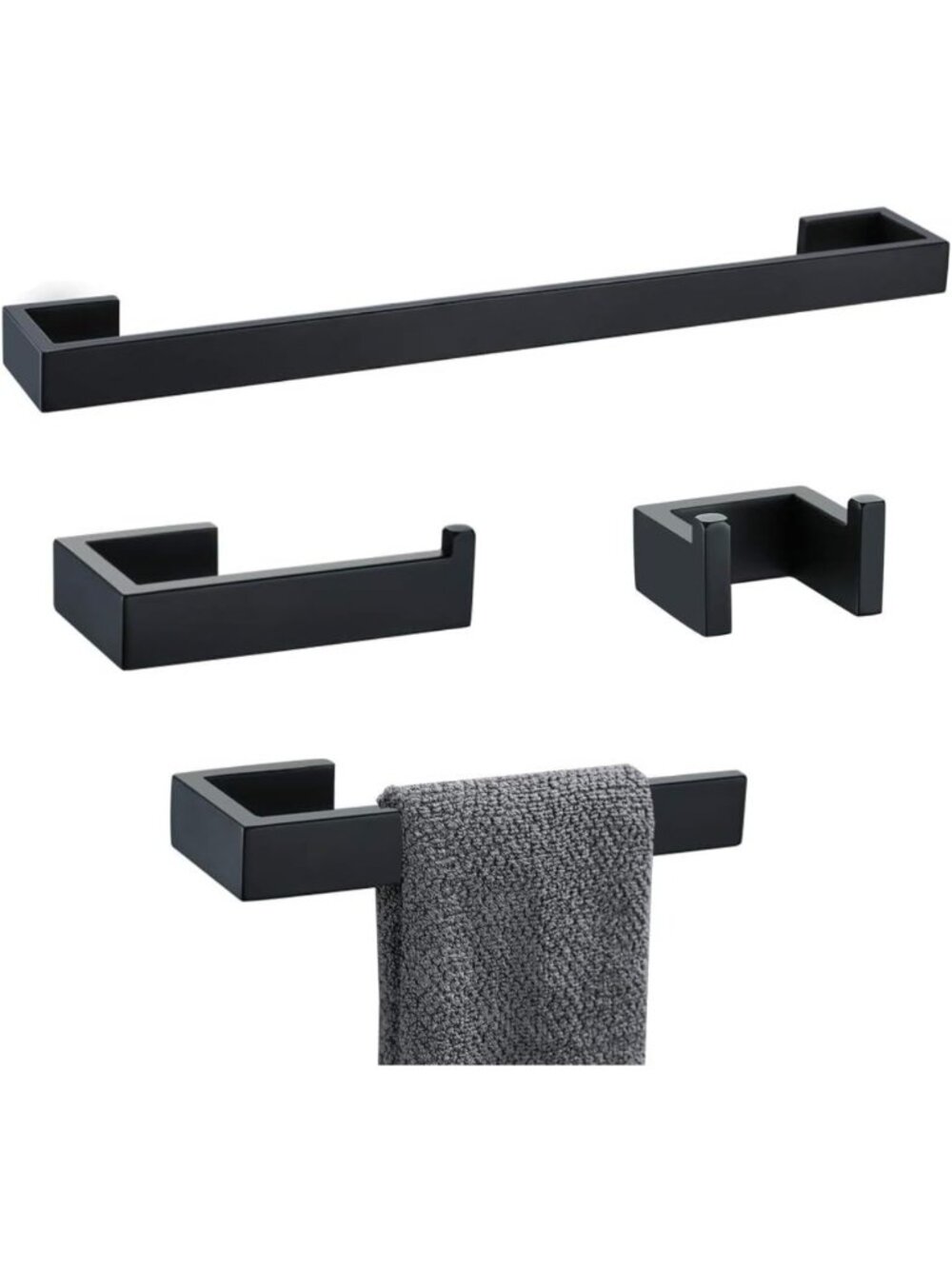 Stylish 4-Piece Black Bathroom Hardware Set - Towel Bar, Holder, Robe Hook